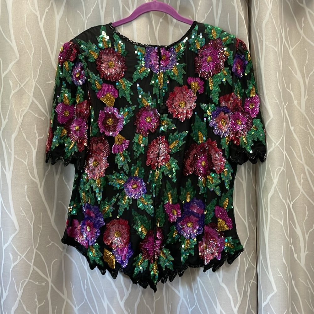 Laurence Kazar 1X Elegant Sequin Silk Top
